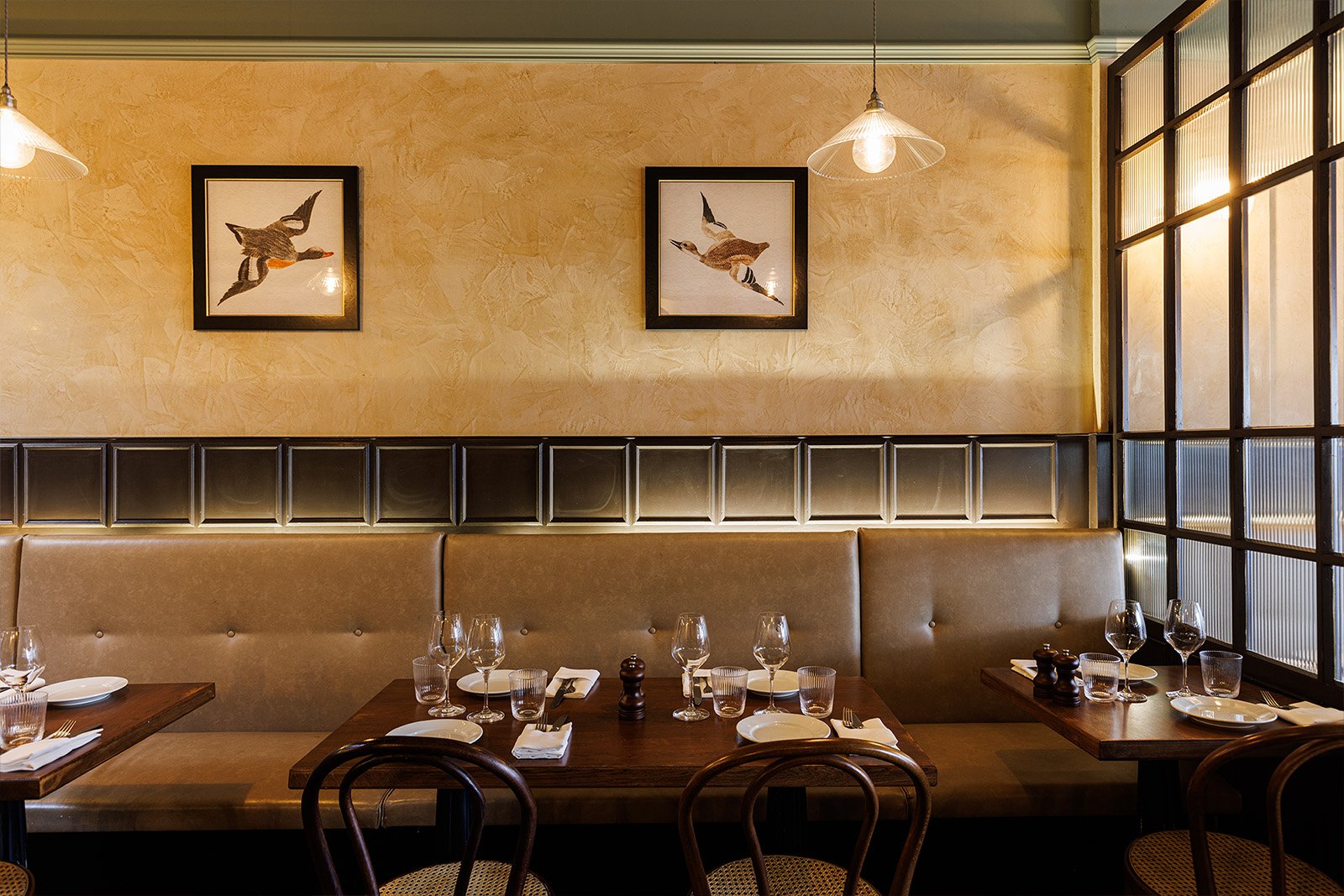 Cosy interior of La Palombe is a French Restaurant in Kensington High Street, London.